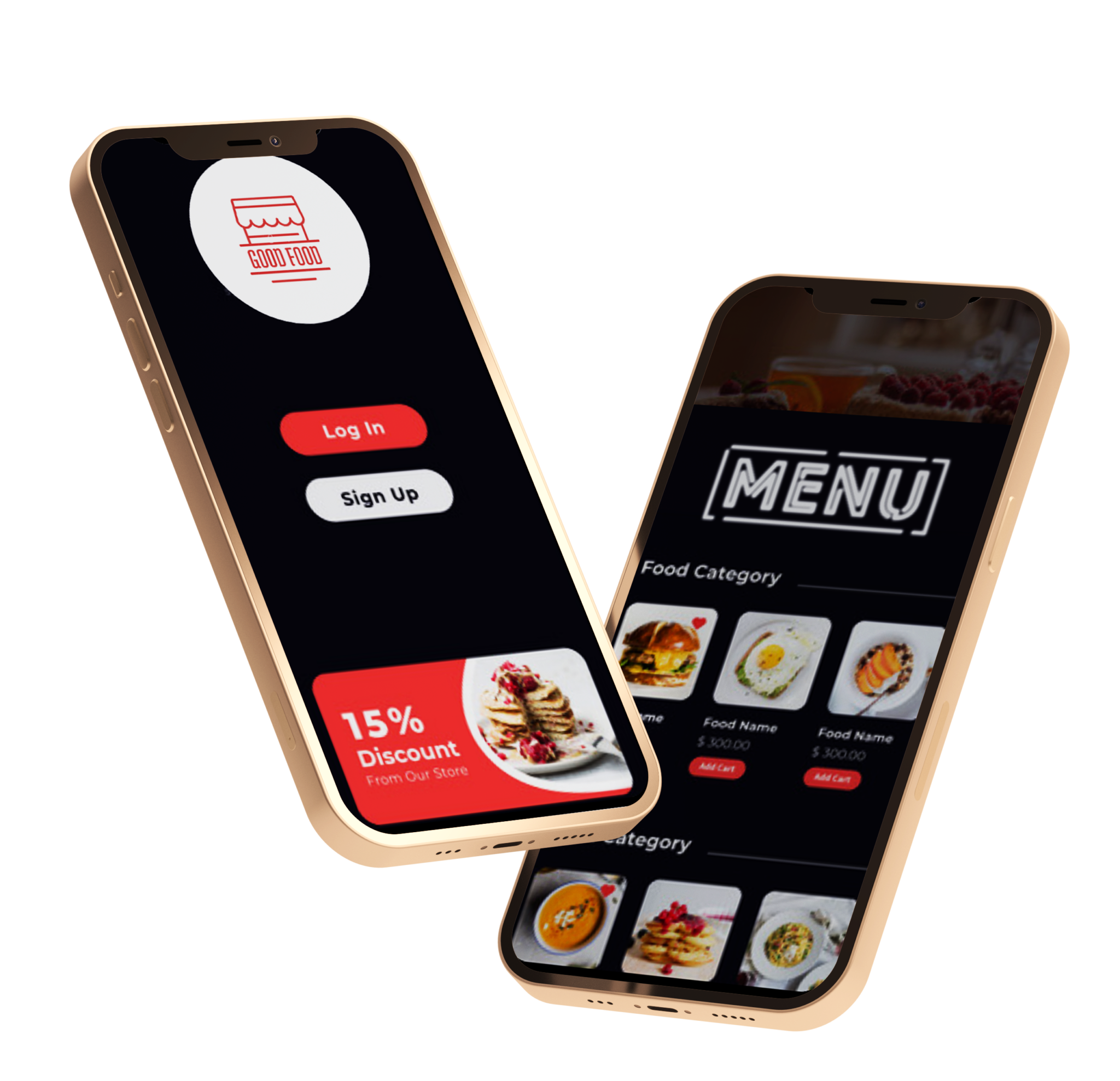 Phygital24 online ordering system restaurant app two iphone mockup