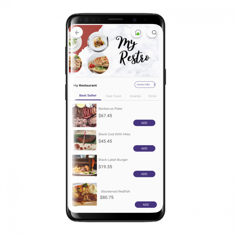 restaurant app samsung galaxy s9 mockup